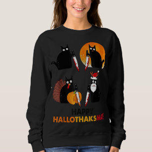 Funny Murderous Cat Turkey Hallo-Danksagungen Than Sweatshirt