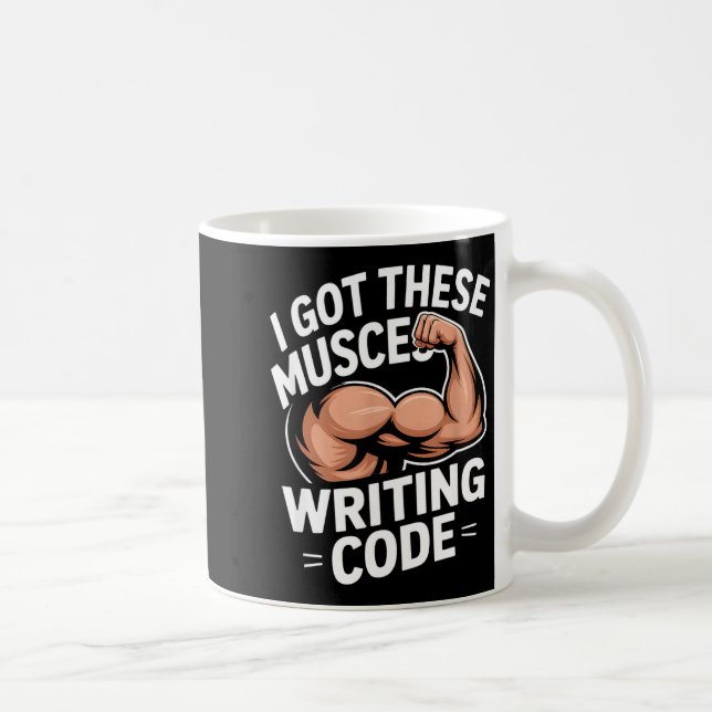 Funny muscles writing code saying programmer Funny Kaffeetasse (Rechts)