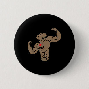 Funny Muscular Boxer Pit Bull Dog I Liebe Mama Tat Button