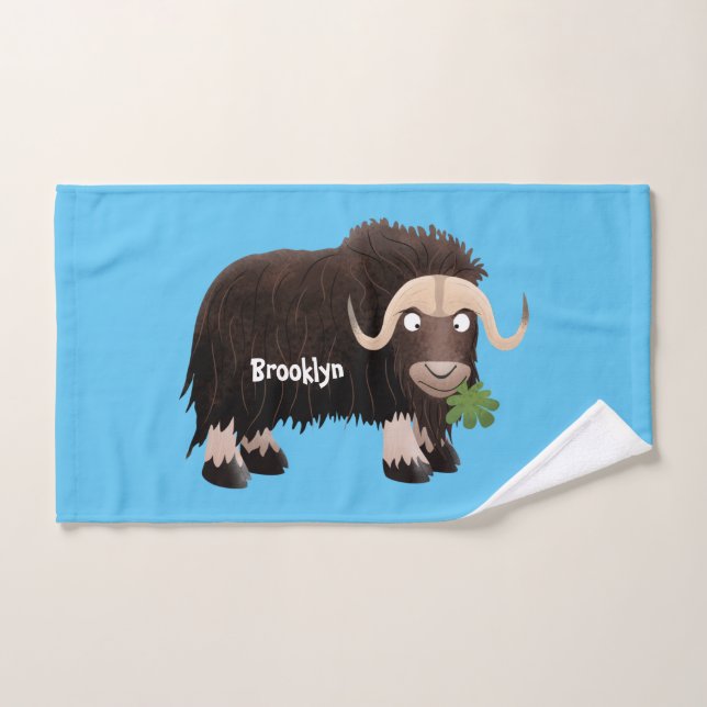 Funny muse ox Cartoon Illustration Badhandtuch Set (Handtuch)