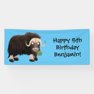 Funny muse ox Cartoon Illustration Banner