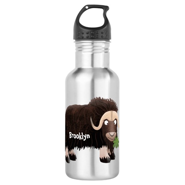 Funny muse ox Cartoon Illustration Edelstahlflasche (Vorderseite)
