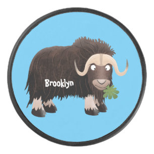 Funny muse ox Cartoon Illustration Eishockey Puck