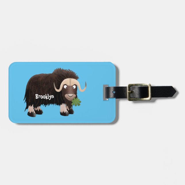 Funny muse ox Cartoon Illustration Gepäckanhänger (Vorderseite horizontal)