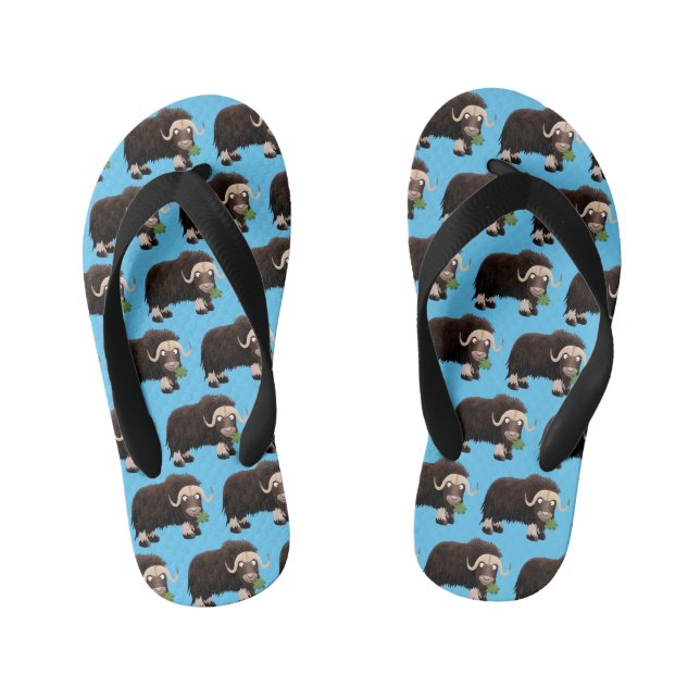 Funny muse ox Cartoon Illustration Kinderbadesandalen (Fußbett)