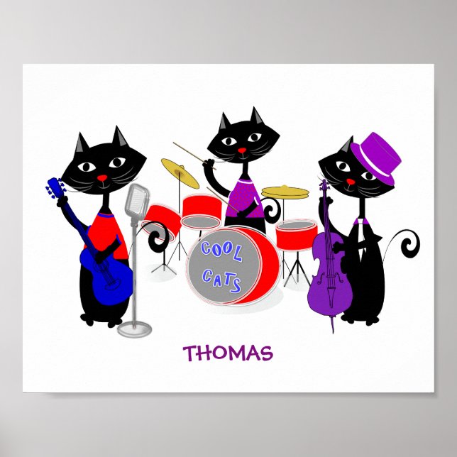 Funny Music Band Cartoon Cat Musicians Cool Cats Poster (Vorne)