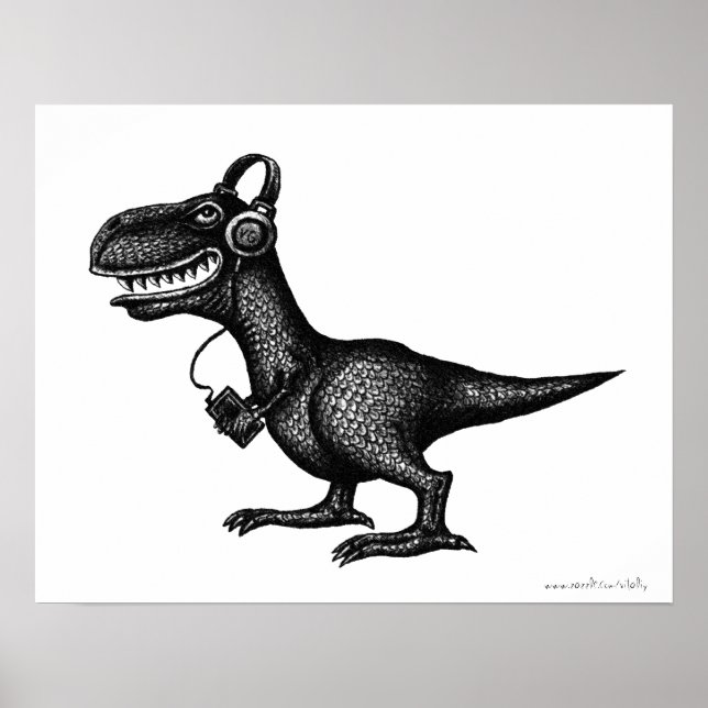 Funny music dinosaurier Stift Tinte zeichnend Kuns Poster (Vorne)