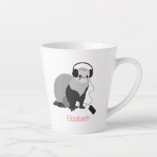 Funny Music Lover Ferret mit Kopfhörern а mir Milchtasse