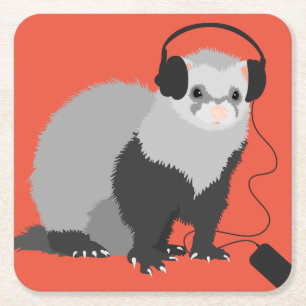 Funny Music Lover Ferret Rechteckiger Pappuntersetzer