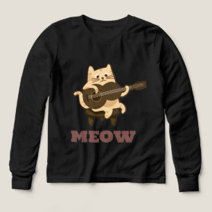 Funny Musical Cat Playing Gitarre Black T - Shirt