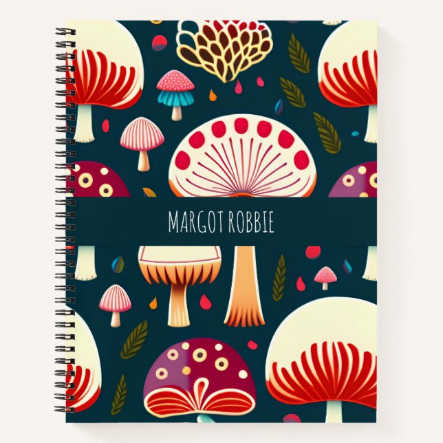 Funny musroom Red White Watercolor Muster Notizbuch (Vorderseite)