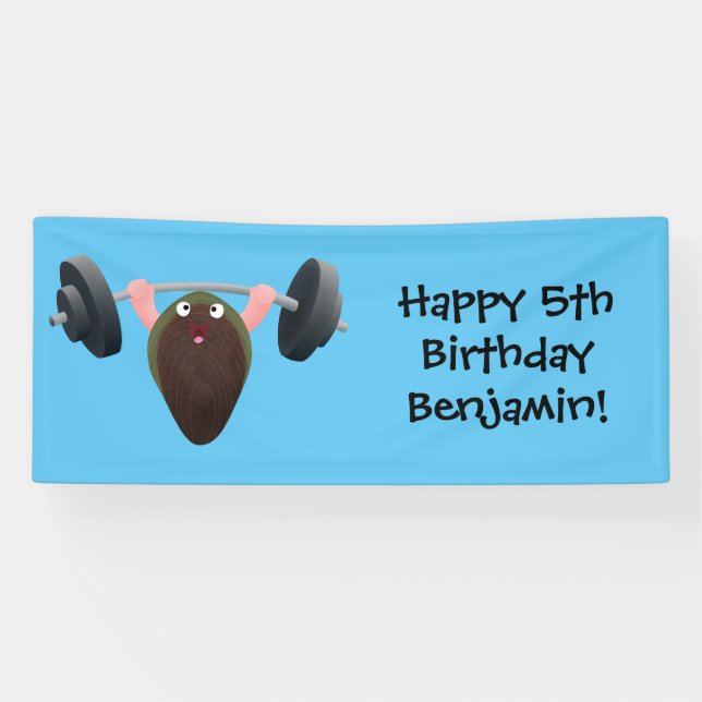 Funny mussel arbeitet an Cartoon Illustration Banner (Horizontal)