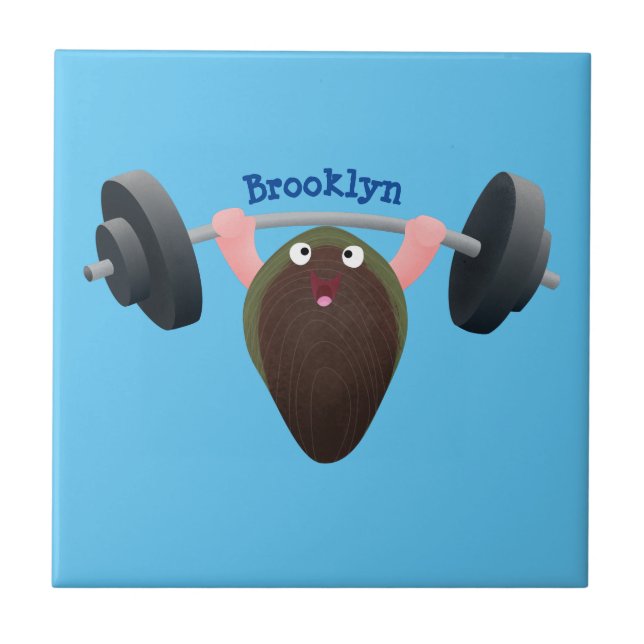 Funny mussel arbeitet an Cartoon Illustration Fliese (Vorderseite)