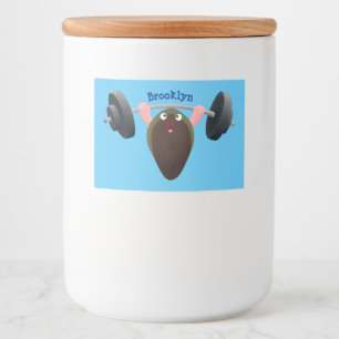 Funny mussel arbeitet an Cartoon Illustration Lebensmitteletikett
