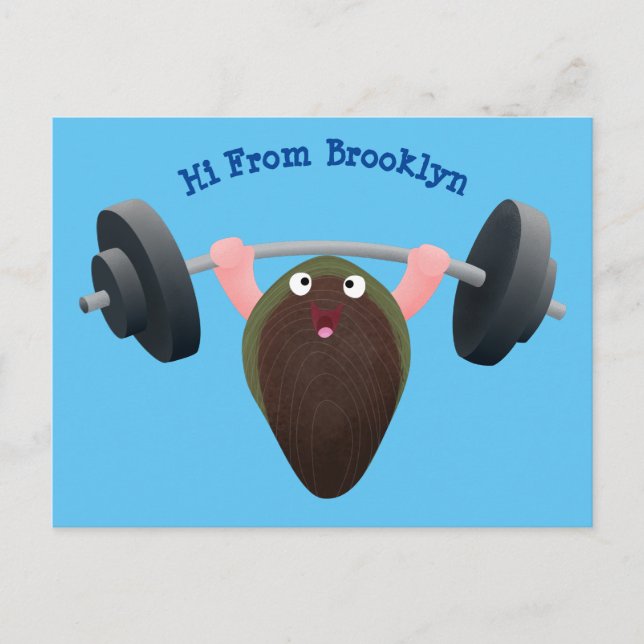 Funny mussel arbeitet an Cartoon Illustration Postkarte (Vorderseite)
