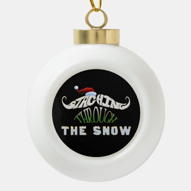 Funny Mustache Christmas Keramik Kugel-Ornament (Vorderseite)