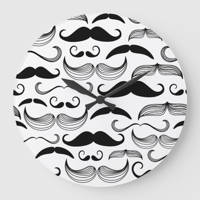 Funny Mustache Design Große Wanduhr (Vorderseite)
