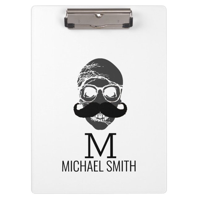Funny Mustache Monogram #2 Klemmbrett (Vorderseite)