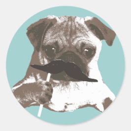 Funny Mustache Mops Runder Aufkleber