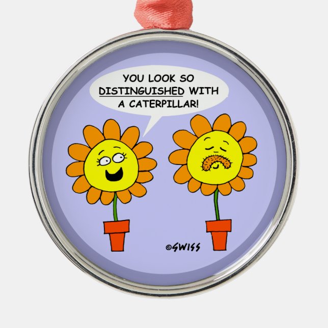 Funny Mustache Raupe und Blume Cartoon Ornament Aus Metall (Vorne)