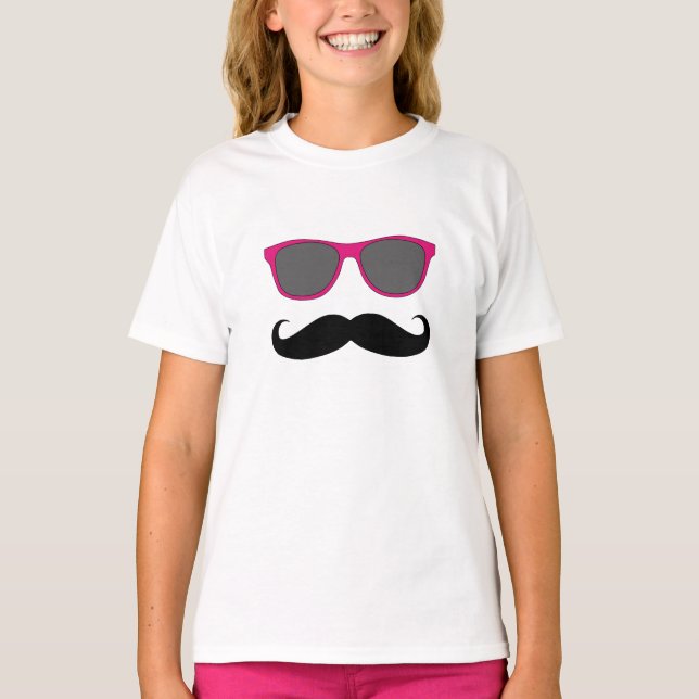 Funny Mustache, Rosa Sonnenbrille Spaß T - Shirt (Vorderseite)