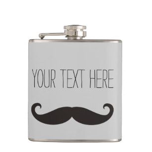 Funny Mustache / Schnurbart + Ihr Text Flachmann