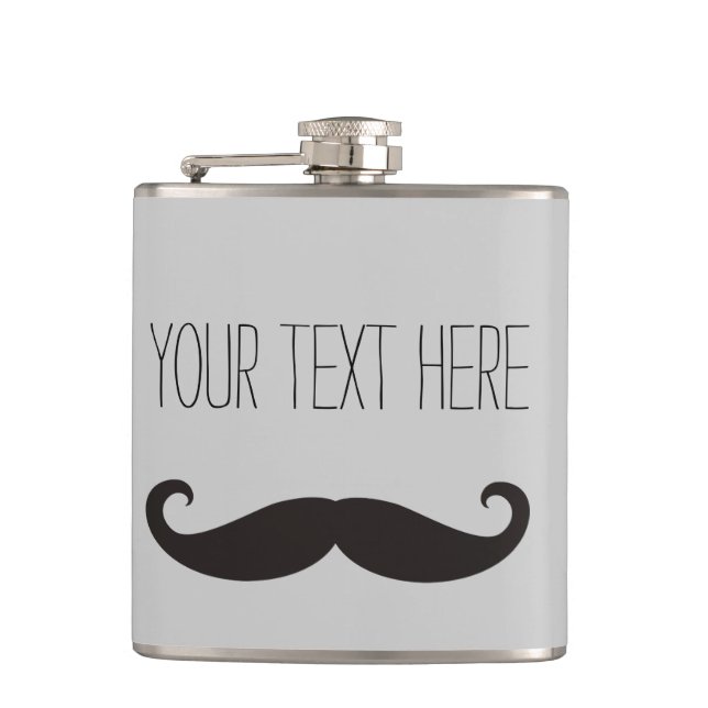 Funny Mustache / Schnurbart + Ihr Text Flachmann (Vorderseite)