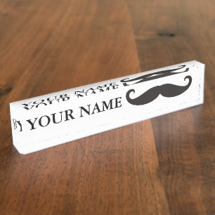 Funny Mustache / Schnurbart + Ihr Text Namensplakette