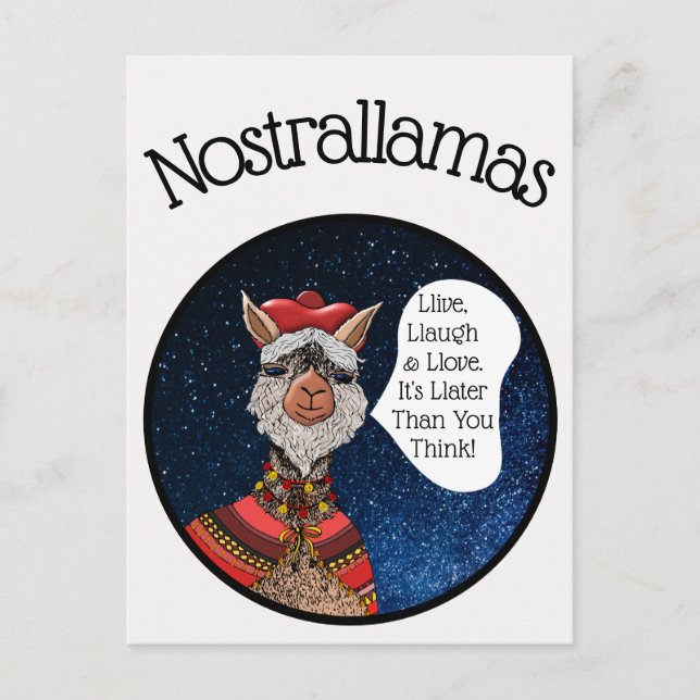 Funny Mystic Nostradamus Llama Pun Inspiriere Zita Postkarte (Vorderseite)