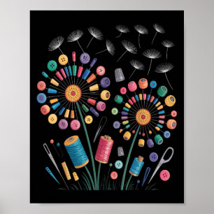 Funny Nähen Dandelion Blume Thread Tasten Quil Poster