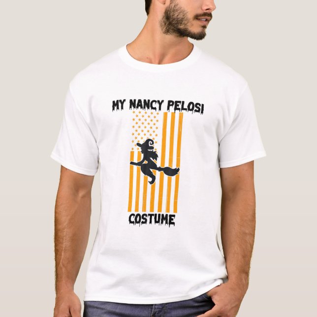 Funny Nancy Pelosi Kostüm Flying Hexenflagge Hallo T-Shirt (Vorderseite)