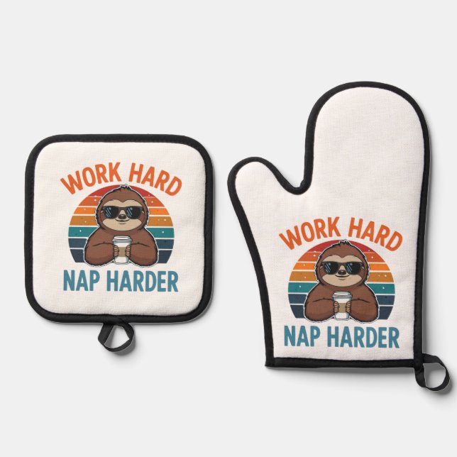 Funny Nap Lover Sloth pot holders Ofenhandschuh & Topflappen-Set (Vorderseite)