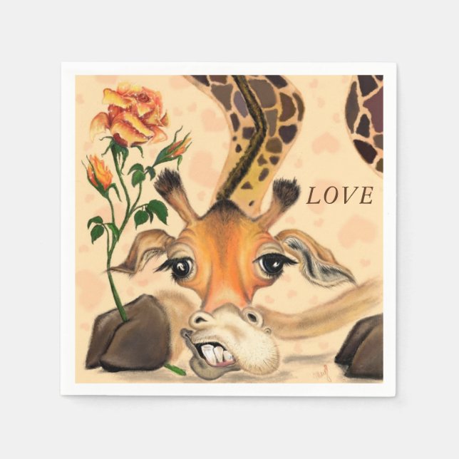 Funny Napkins Giraffe mit Rose - Benutzerdefiniert Serviette (Vorderseite)
