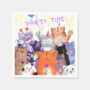 Funny Napkins mit Happy Cat Party - Cartoon Serviette