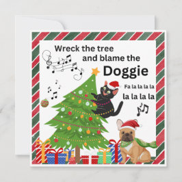 Funny Naughty Black Cat and Dog Weihnachtsbaum Feiertagskarte