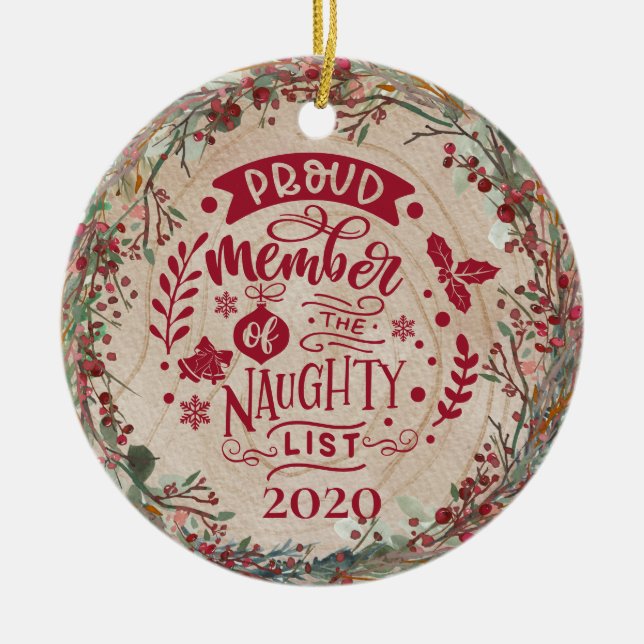 Funny Naughty List Personalisiertes Foto Botanisch Keramik Ornament (Vorne)