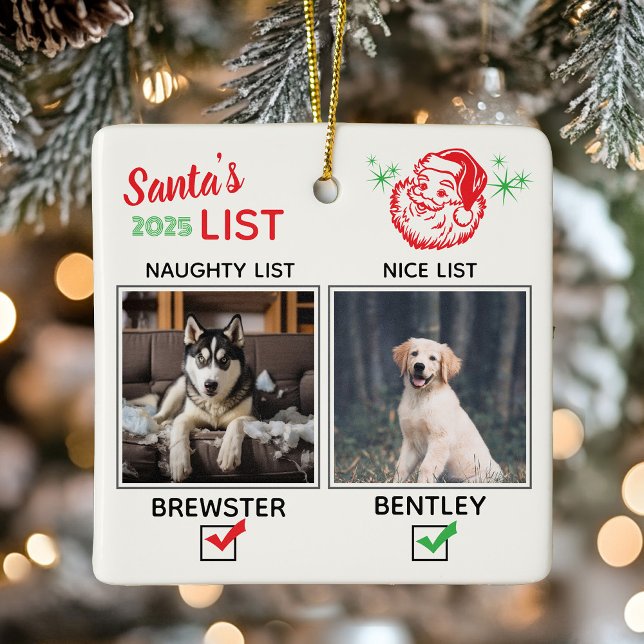 Funny Naughty or Nice Dog Photo Christmas Keramikornament (Funny Naughty or Nice Dog Photo Christmas Ceramic Ornament)
