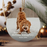 Funny Naughty Pet 2 Foto Weihnachten Keramik Ornament<br><div class="desc">Ein lustig freudliches Haustier 2 Foto Weihnachtsschmuck mit einfachen Typografie lieber santa,  definieren unanständige Gruß auf der Vorderseite. Die Rückseite hat ein zweites Foto. Klicken Sie auf Bearbeiten,  um dieses Design anzupassen.</div>