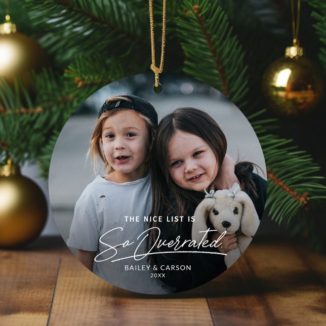 Funny Naughty The Nice List Foto Weihnachten Keramik Ornament (Funny Kids Photo Christmas Tree Ornament.)