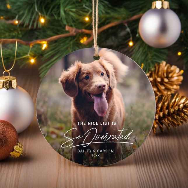 Funny Naughty The Nice List Foto Weihnachten Keramik Ornament (Funny Pet Photo Christmas Tree Ornament.)