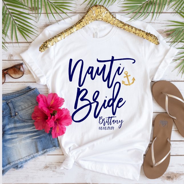 Funny Nauti Bride Blue Modern Calligraphy T-Shirt (Von Creator hochgeladen)