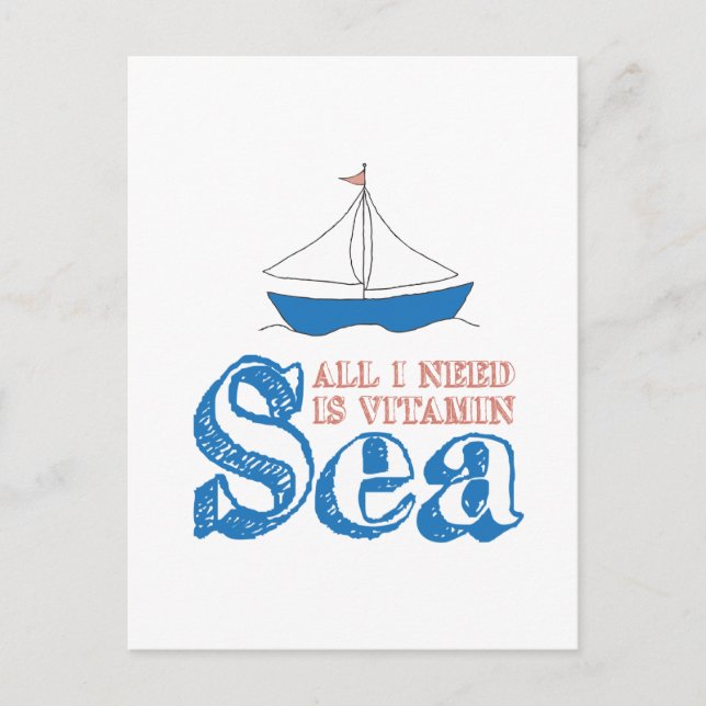 Funny Nautical Zitat Sailboat Zeichne Vitamin Sea Postkarte (Vorderseite)