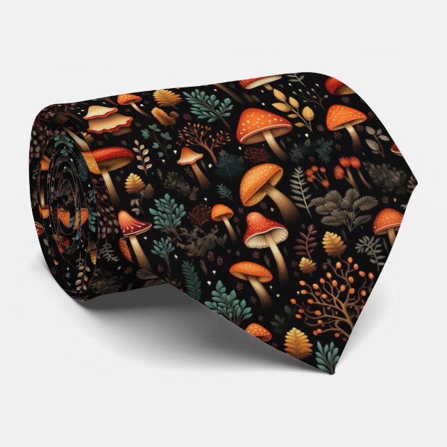 Funny Neck Tie mit Mushroom Pattern Krawatte (Gerollt)