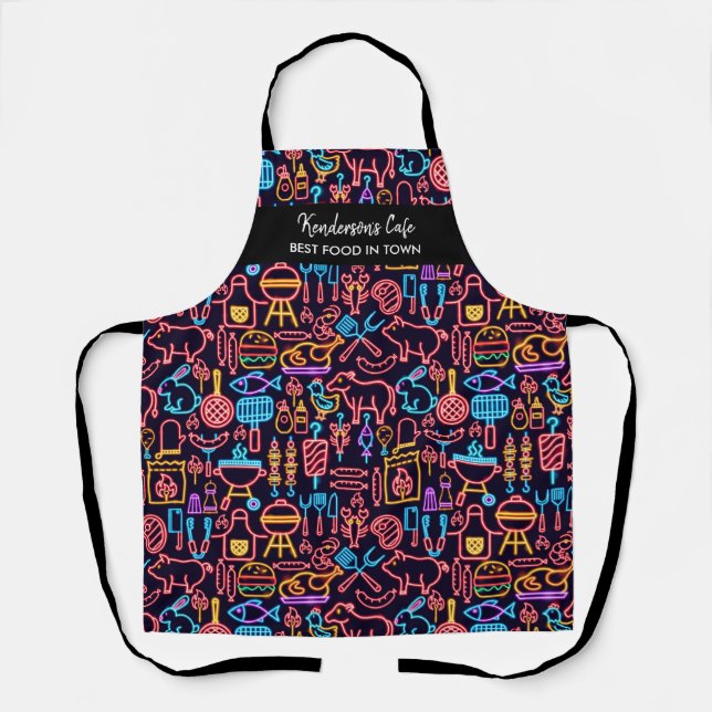 Funny Neon GRILLEN Food Pattern Custom Koch Cafe N Schürze (Vorderseite)