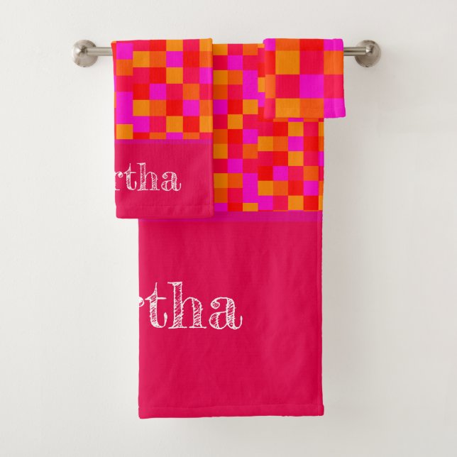 Funny Neon Pink Monogram geprüft Steine funky U3y Badhandtuch Set (Insitu)