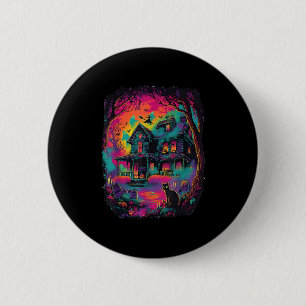 Funny Neon S Ghost Black Cat Hexe Halloween Button