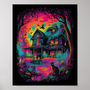 Funny Neon S Ghost Black Cat Hexe Halloween Poster