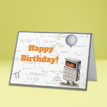 Funny Nerd Calculator Black Kid Happy Birthday Karte<br><div class="desc">Eine lustige und niedliche Kindermathematik-Geburtstagskarte mit einer Illustration eines schwarzen Kindes,  das einen grauen Ballon in einem Taschenkostüm hält. Illustriert und entworfen von Patricia Alvarez.</div>