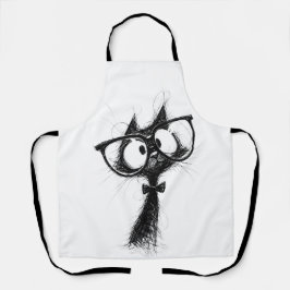 Funny Nerd Cat with Glasses & Bowtie Women's White Schürze