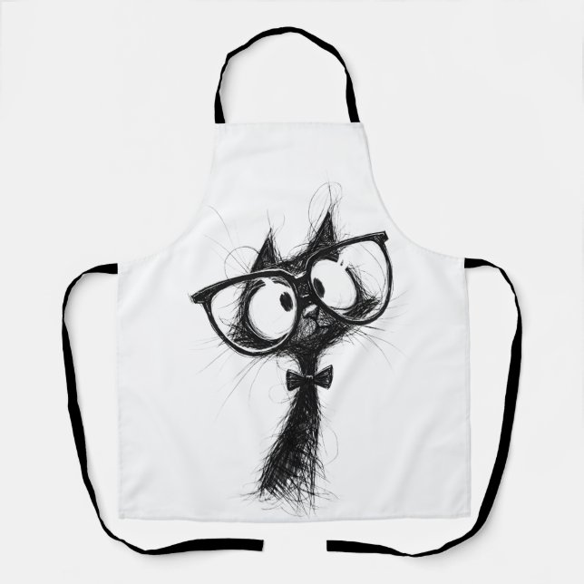 Funny Nerd Cat with Glasses & Bowtie Women's White Schürze (Vorderseite)